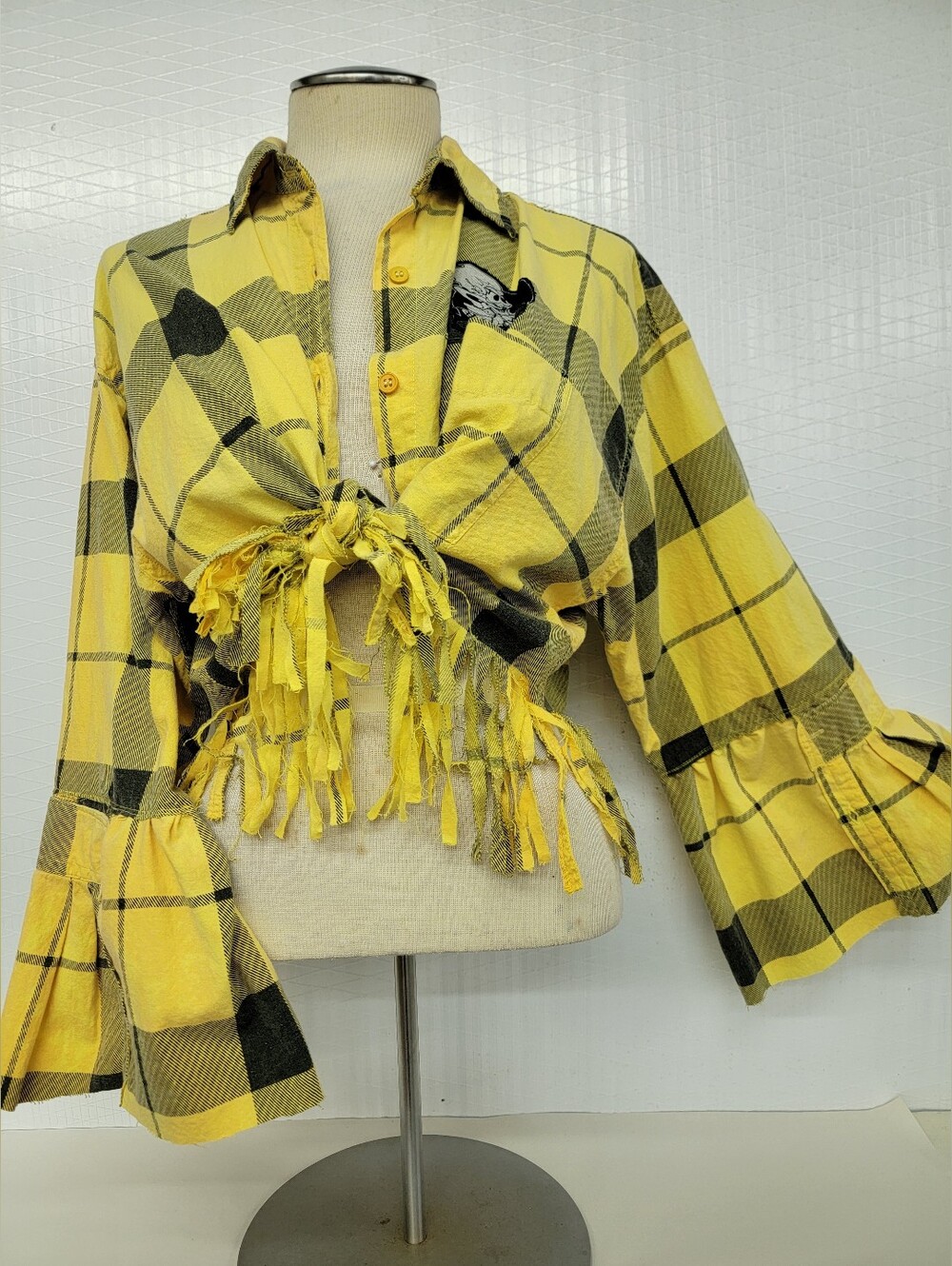 The Rolling Stones Plaid Fringe Shirt     Jacket Shacket  Upcycled